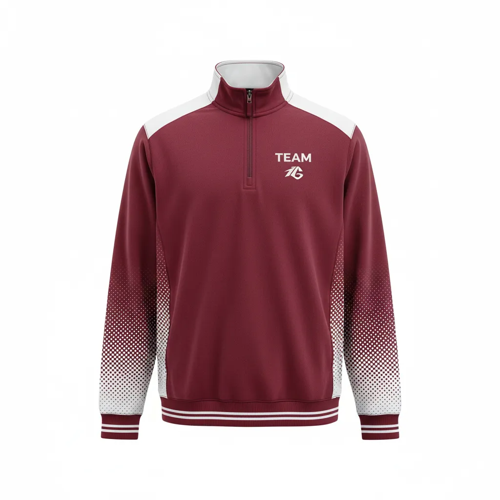 Custom Football Quarter Zipper Pullover - Burgundy, White - Quarter Zip Halftone Dots - Front View - HAMCO Sports Inc.
