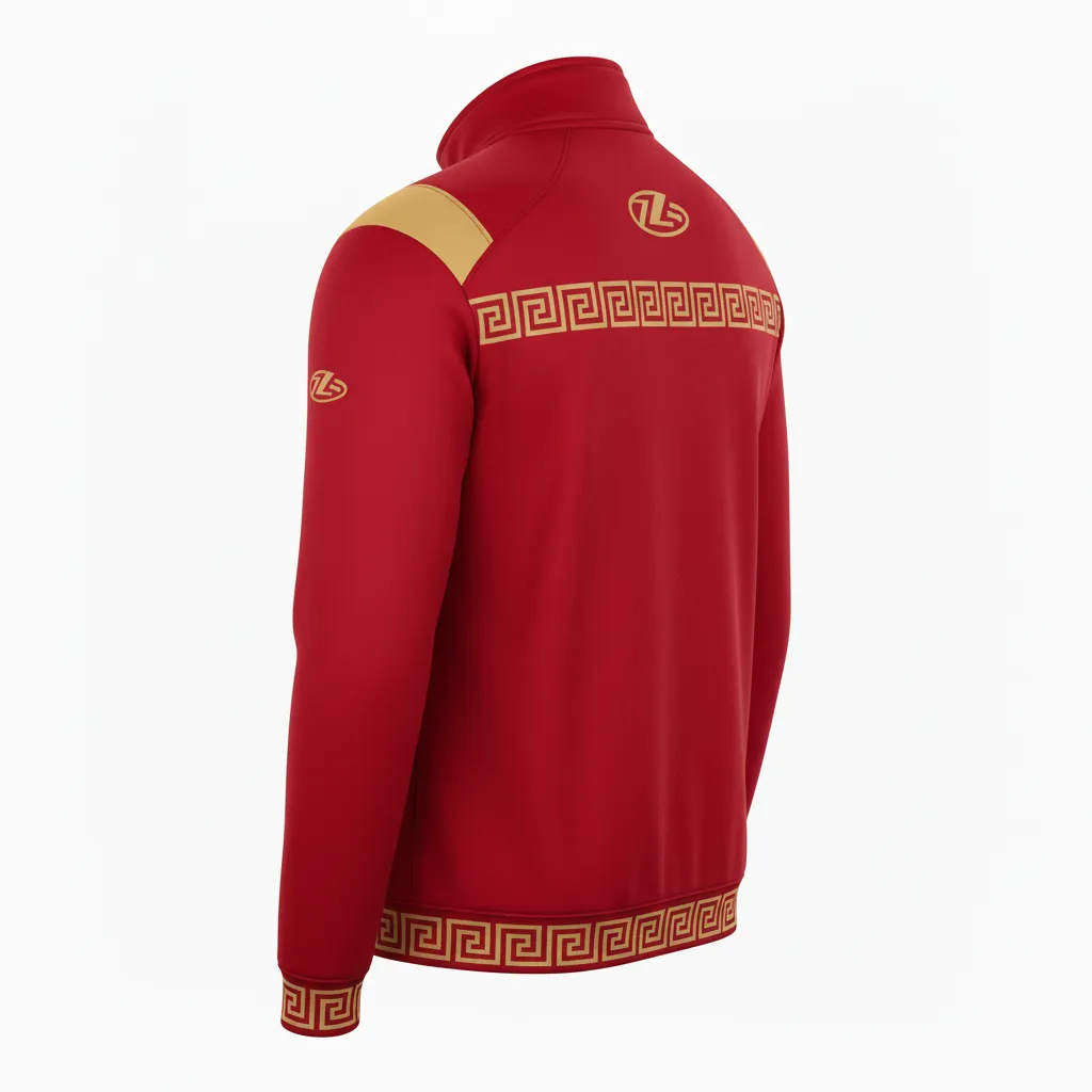 Custom Football Quarter Zipper Pullover - Gold - Quarter Zip Cardinal Vegas Greek Key - Back View - HAMCO Sports Inc.