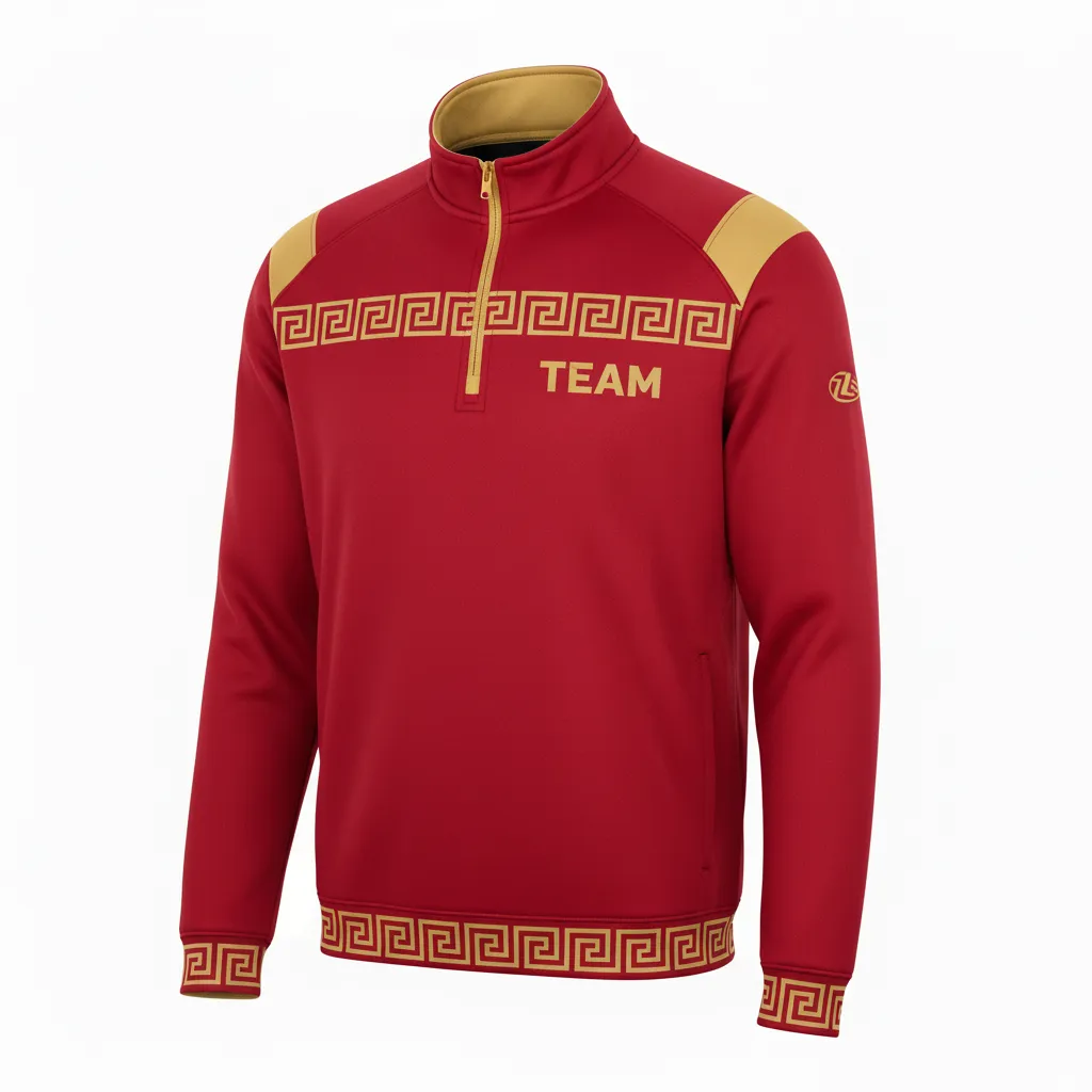 Custom Football Quarter Zipper Pullover - Gold - Quarter Zip Cardinal Vegas Greek Key - Front View - HAMCO Sports Inc.