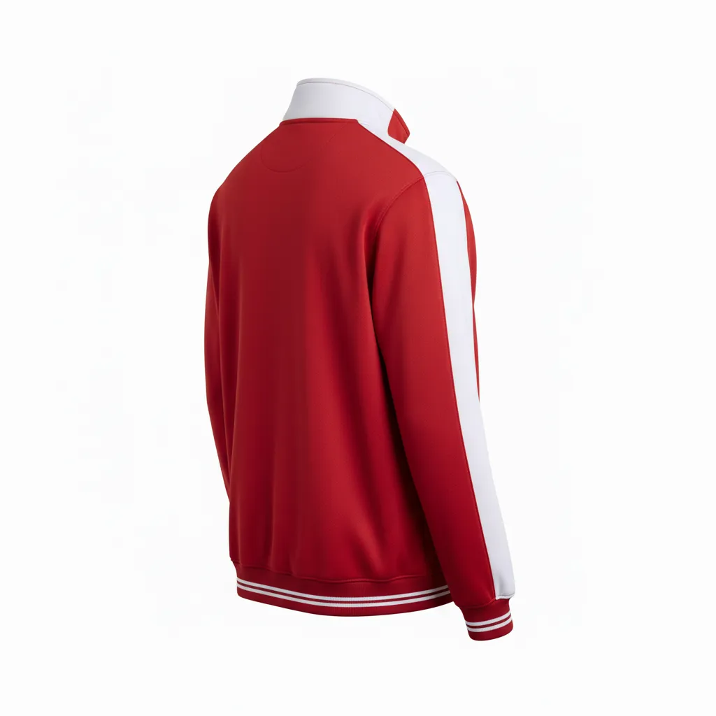 Custom Football Quarter Zipper Pullover - White - Quarter Zip Cardinal Shoulder Hem Stripe - Back View - HAMCO Sports Inc.