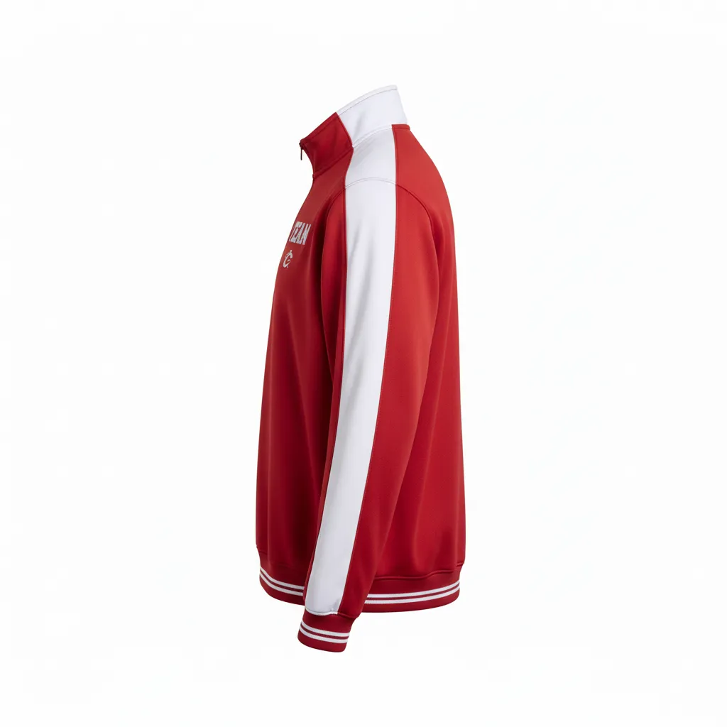 Custom Football Quarter Zipper Pullover - White - Quarter Zip Cardinal Shoulder Hem Stripe - Side View - HAMCO Sports Inc.