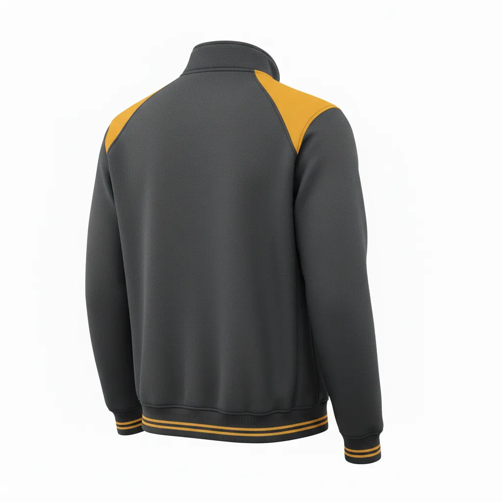 Custom Football Quarter Zipper Pullover - Gold - Quarter Zip Charcoal Vegas Shoulder Cap - Back View - HAMCO Sports Inc.