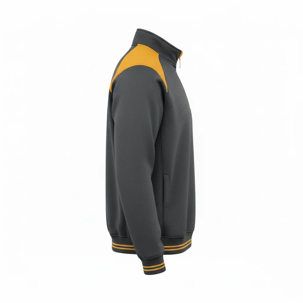 Custom Football Quarter Zipper Pullover - Gold - Quarter Zip Charcoal Vegas Shoulder Cap - Side View - HAMCO Sports Inc.