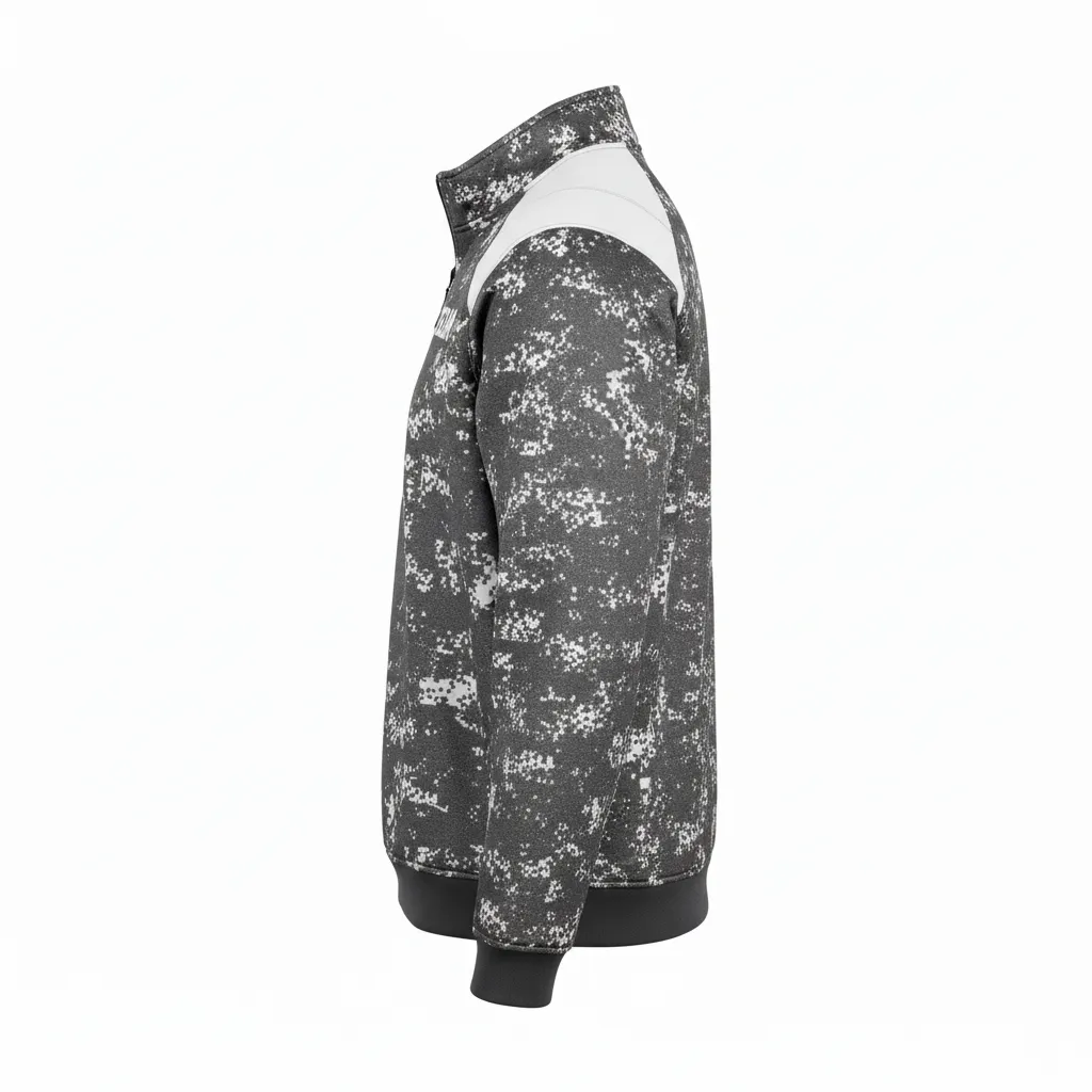 Custom Football Quarter Zipper Pullover - White - Quarter Zip Charcoal Digital Camo - Side View - HAMCO Sports Inc.