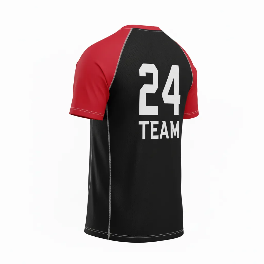 Custom Football Short Sleeve T Shirt - Black, Red, White - Training Shirt Tricolor - Back View - HAMCO Sports Inc.