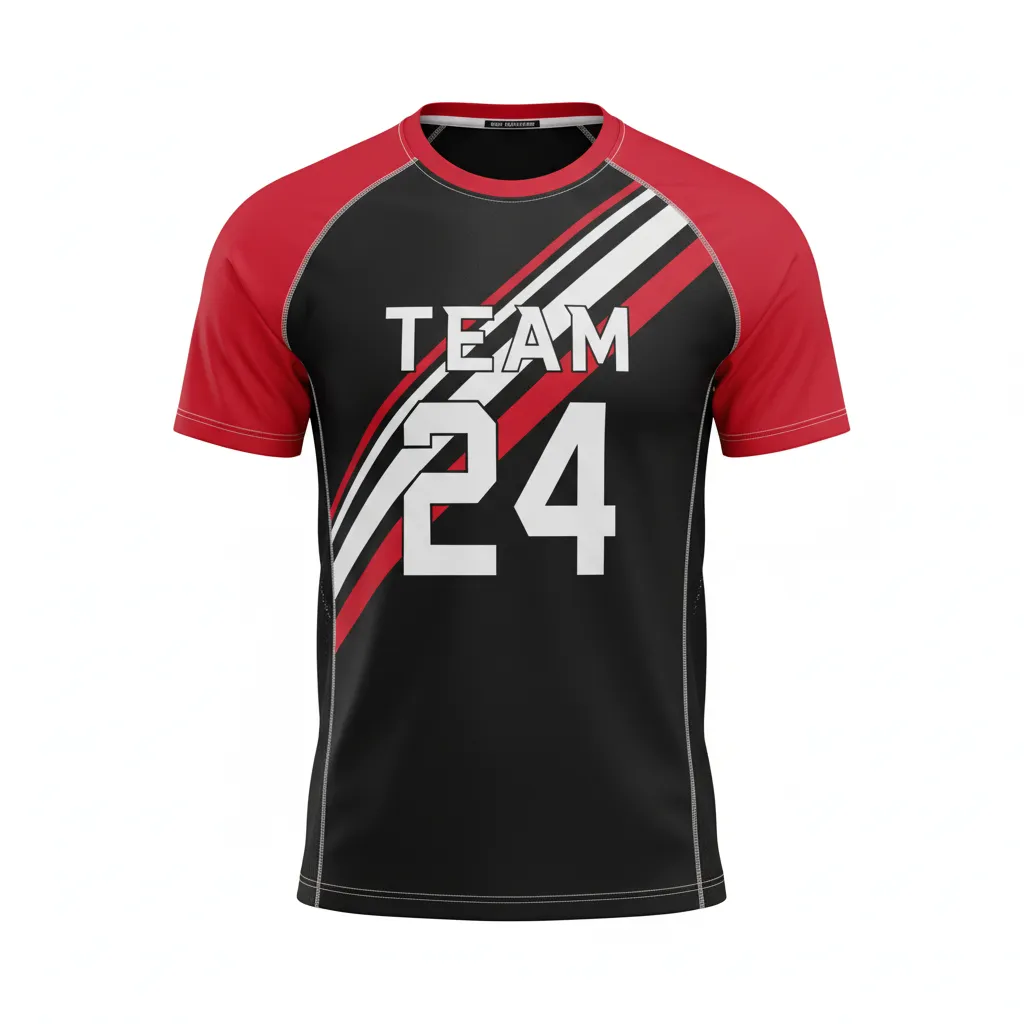 Custom Football Short Sleeve T Shirt - Black, Red, White - Training Shirt Tricolor - Front View - HAMCO Sports Inc.