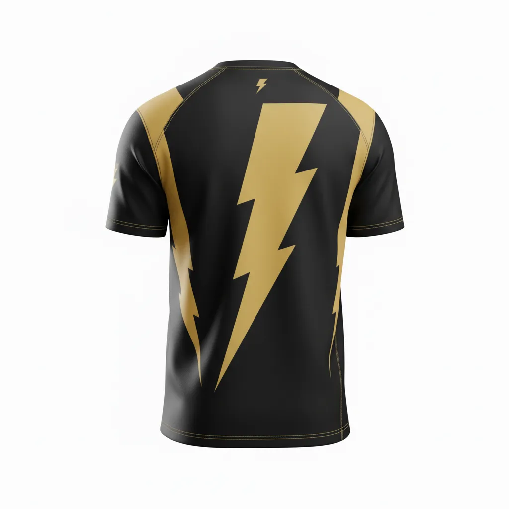 Custom Football Short Sleeve T Shirt - Black, Gold - Training Shirt Vegas Lightning Bolt - Back View - HAMCO Sports Inc.