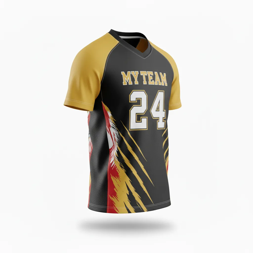 Custom Football Short Sleeve T Shirt - Black, Gold - Training Shirt Vegas Razor Slash - Back View - HAMCO Sports Inc.