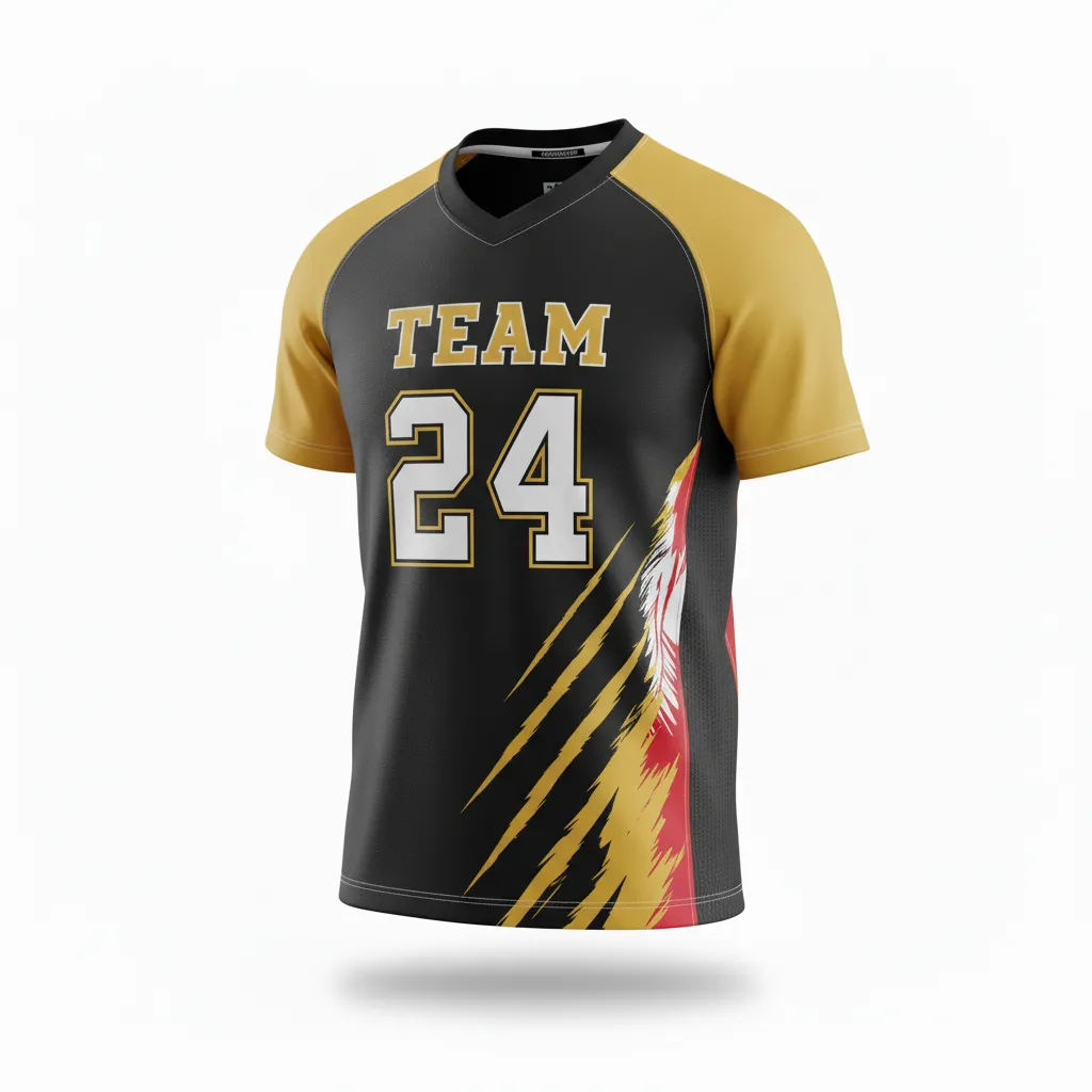 Custom Football Short Sleeve T Shirt - Black, Gold - Training Shirt Vegas Razor Slash - Front View - HAMCO Sports Inc.