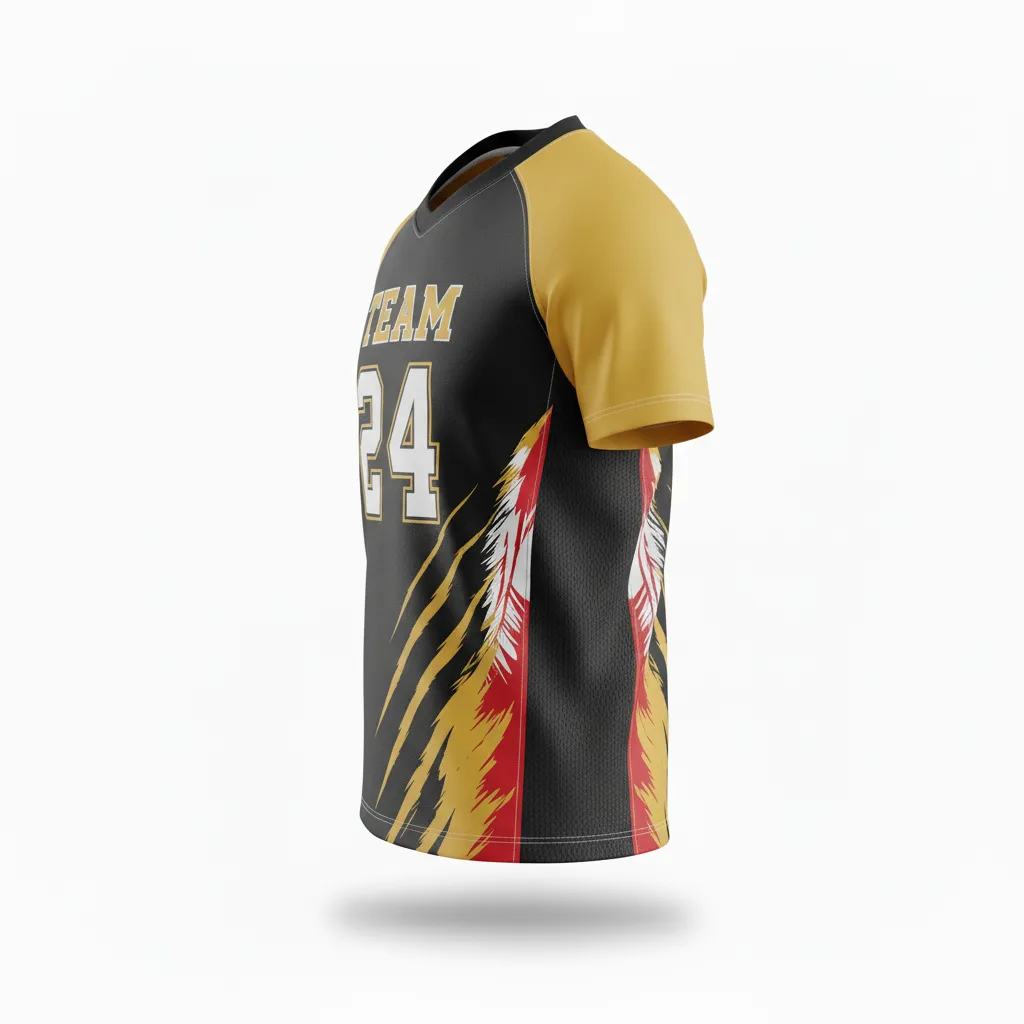 Custom Football Short Sleeve T Shirt - Black, Gold - Training Shirt Vegas Razor Slash - Side View - HAMCO Sports Inc.