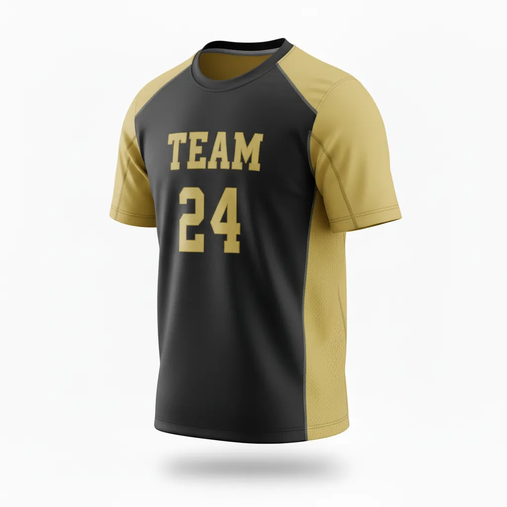 Custom Football Short Sleeve T Shirt - Black, Gold - Training Shirt Vegas Side Panel - Side View - HAMCO Sports Inc.