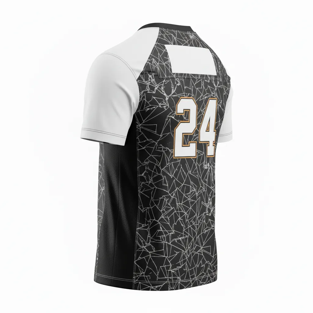 Custom Football Short Sleeve T Shirt - Black, White - Training Shirt Shattered Glass - Back View - HAMCO Sports Inc.
