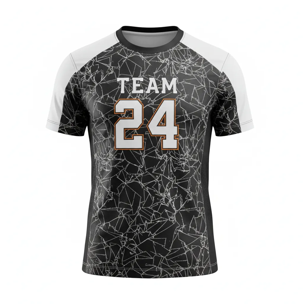 Custom Football Short Sleeve T Shirt - Black, White - Training Shirt Shattered Glass - Front View - HAMCO Sports Inc.