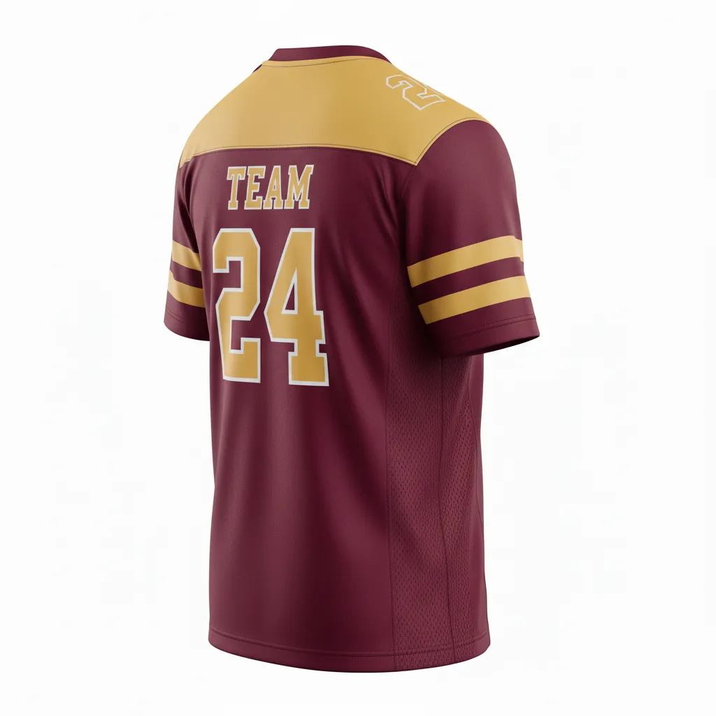 Custom Football Short Sleeve T Shirt - Burgundy, Gold - Training Shirt Vegas Triple Stripe - Back View - HAMCO Sports Inc.