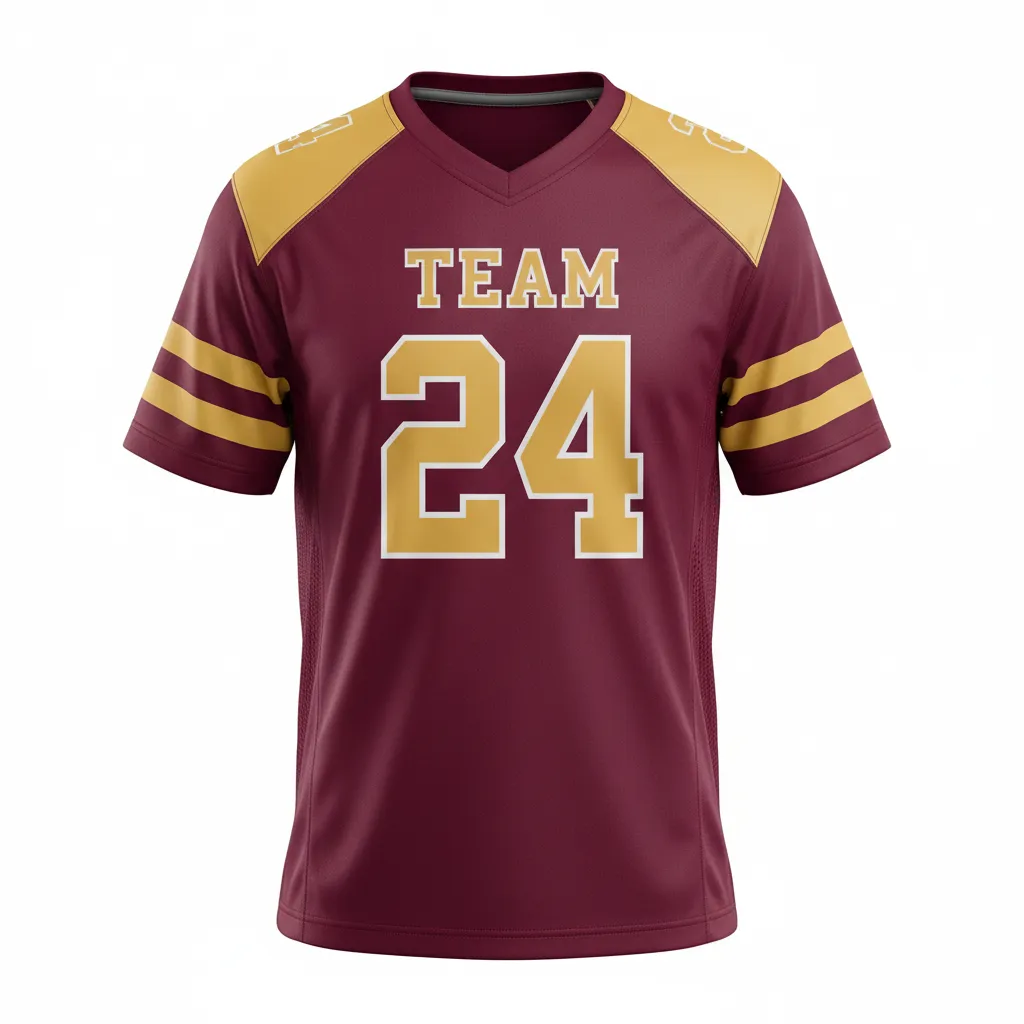 Custom Football Short Sleeve T Shirt - Burgundy, Gold - Training Shirt Vegas Triple Stripe - Front View - HAMCO Sports Inc.
