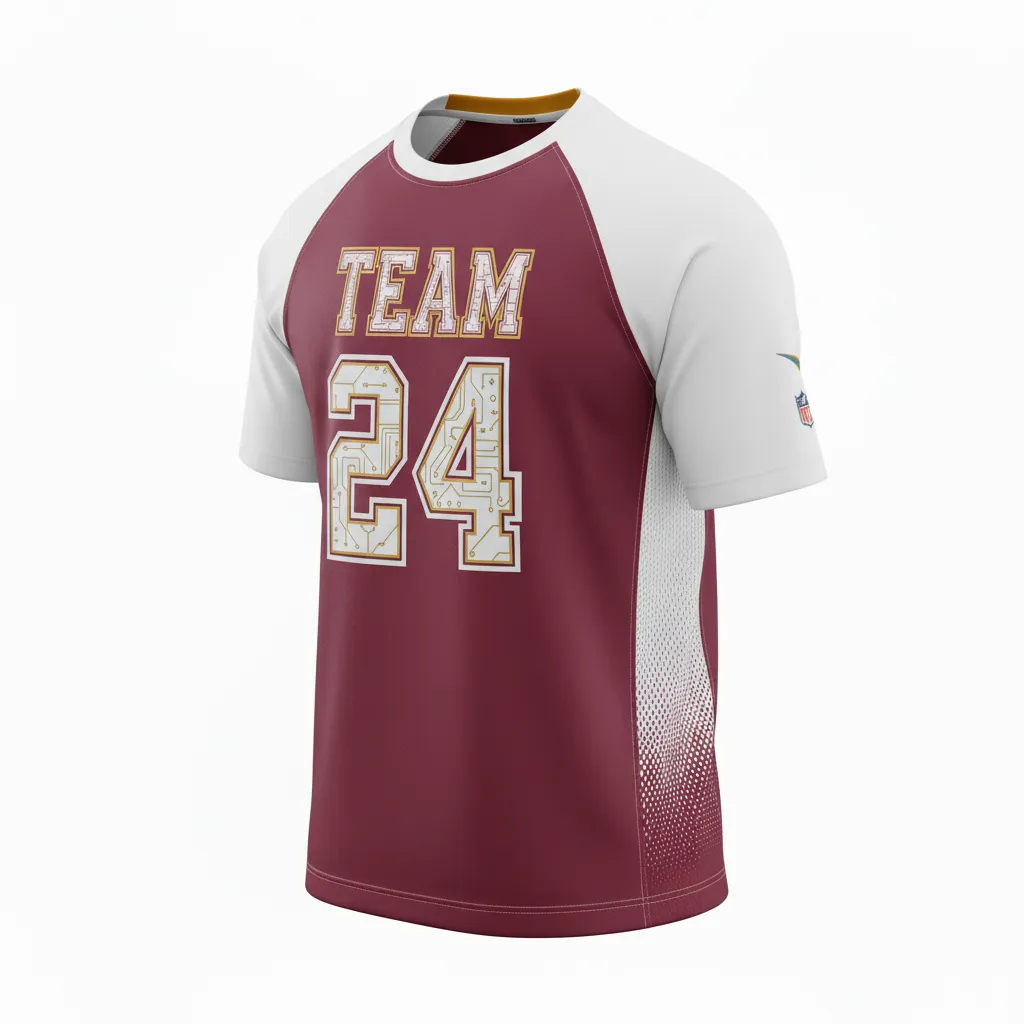 Custom Football Short Sleeve T Shirt - Burgundy, White - Training Shirt Halftone Dots - Front View - HAMCO Sports Inc.