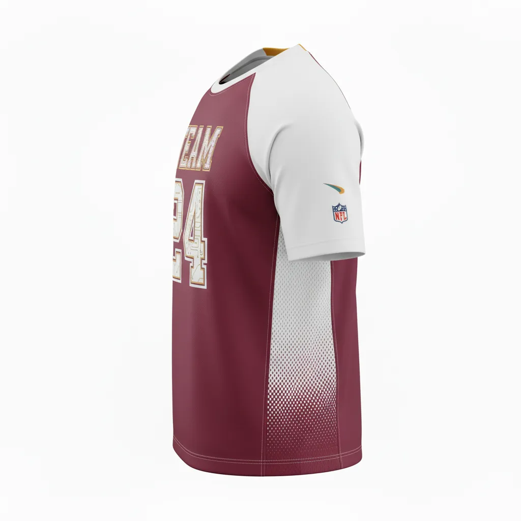 Custom Football Short Sleeve T Shirt - Burgundy, White - Training Shirt Halftone Dots - Side View - HAMCO Sports Inc.