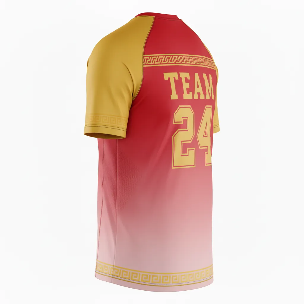 Custom Football Short Sleeve T Shirt - Gold - Training Shirt Cardinal Vegas Greek Key - Back View - HAMCO Sports Inc.