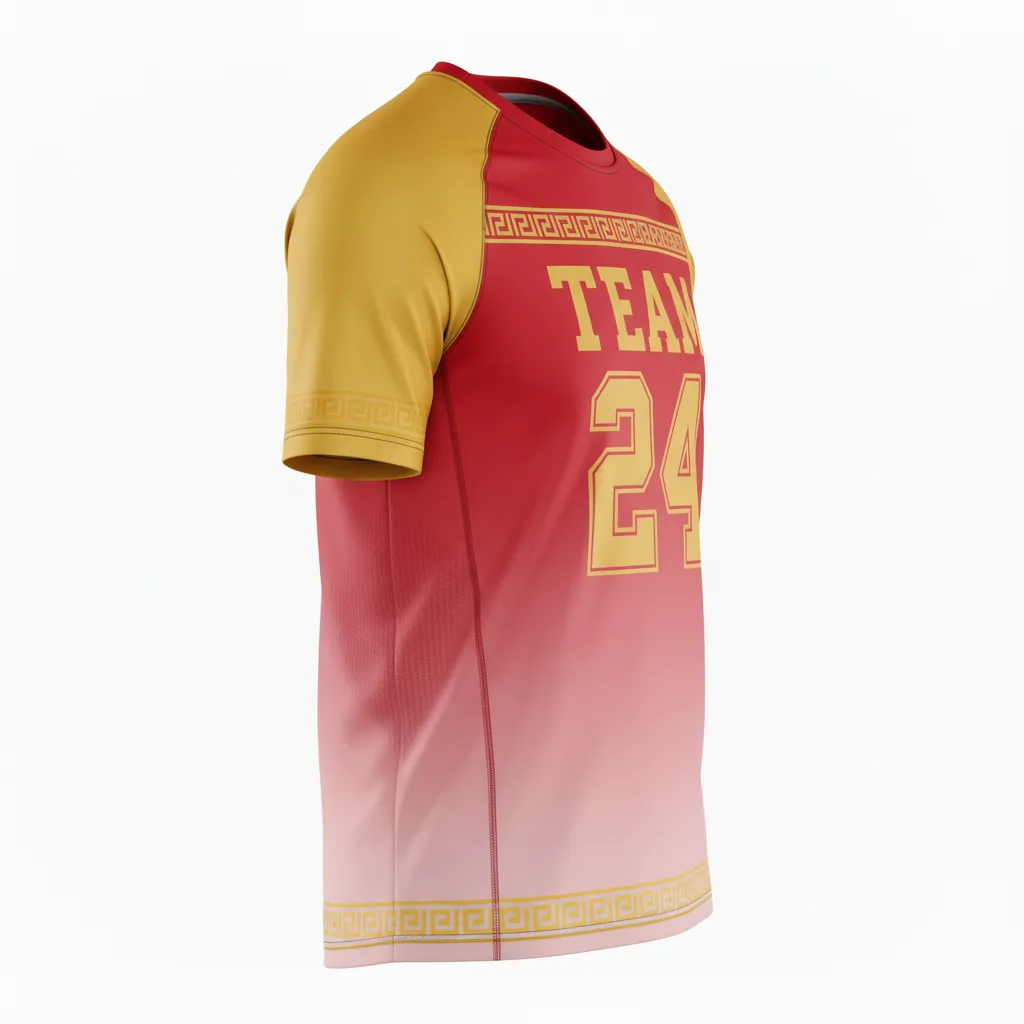 Custom Football Short Sleeve T Shirt - Gold - Training Shirt Cardinal Vegas Greek Key - Side View - HAMCO Sports Inc.