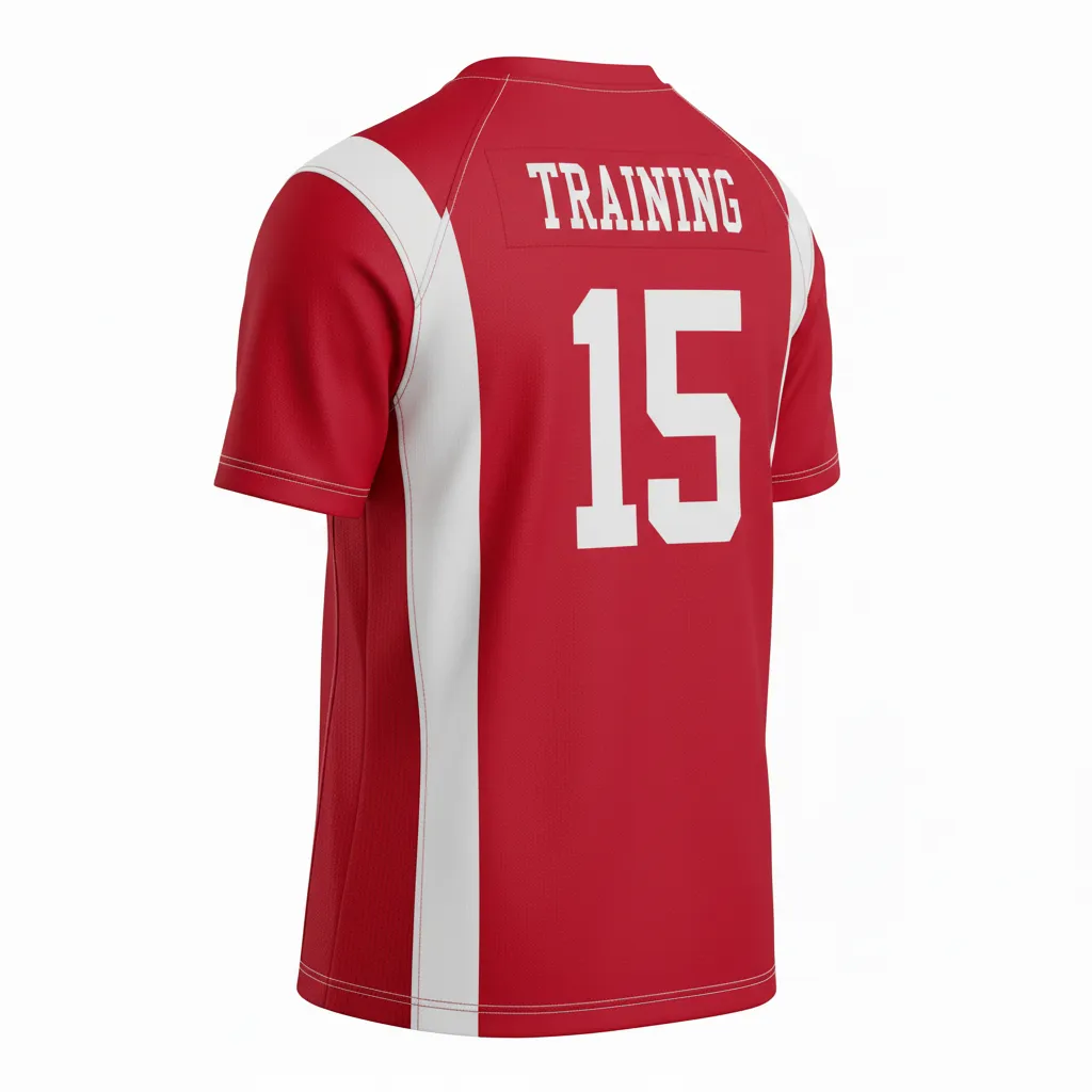 Custom Football Short Sleeve T Shirt - White - Training Shirt Cardinal Shoulder Hem Stripe - Back View - HAMCO Sports Inc.