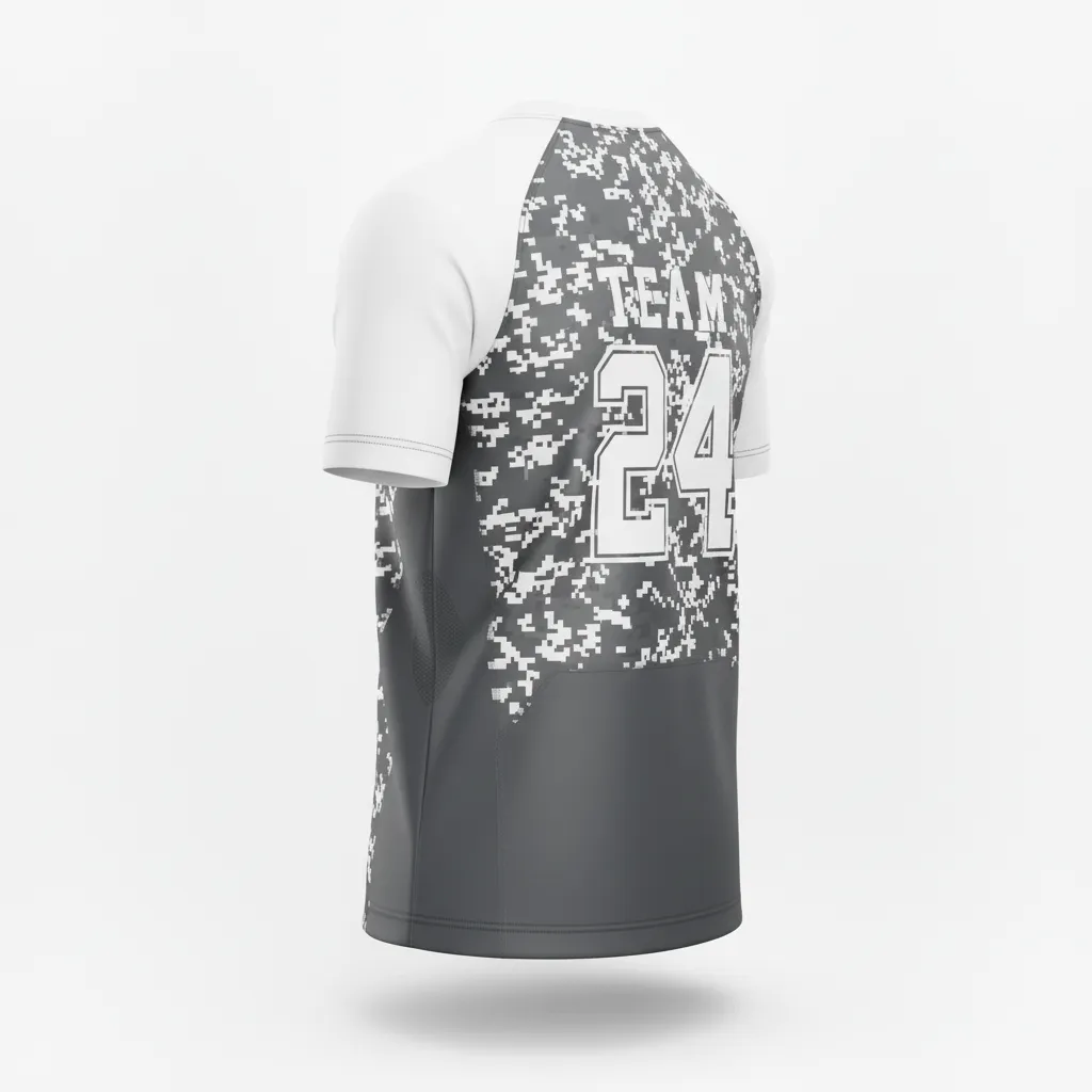 Custom Football Short Sleeve T Shirt - White - Training Shirt Charcoal Digital Camo - Back View - HAMCO Sports Inc.