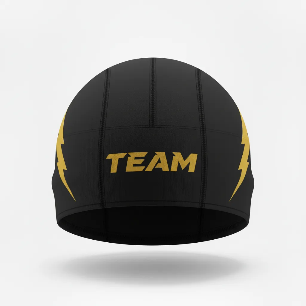 Custom Football Skull Cap - Black, Gold - Skull Cap Vegas Lightning Bolt - Front View - HAMCO Sports Inc.