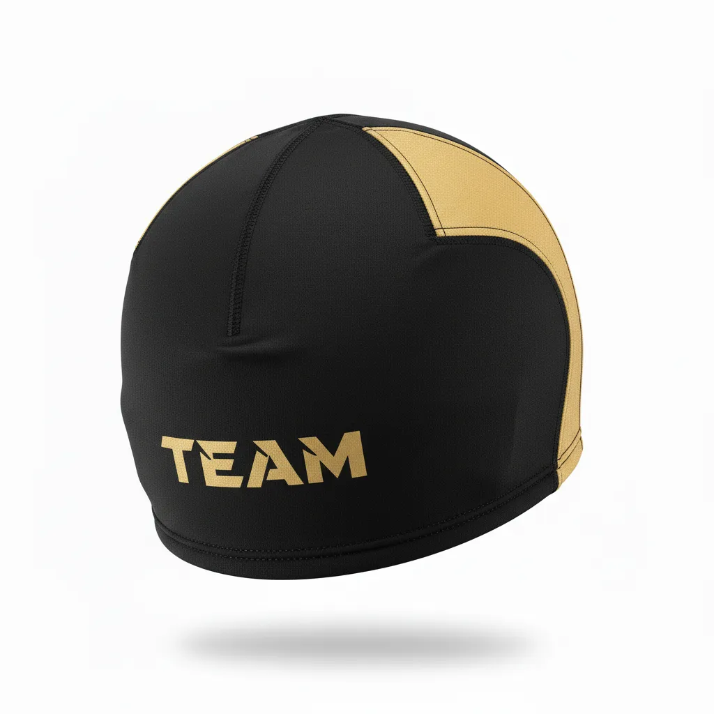 Custom Football Skull Cap - Black, Gold - Skull Cap Vegas Side Panel - Back View - HAMCO Sports Inc.