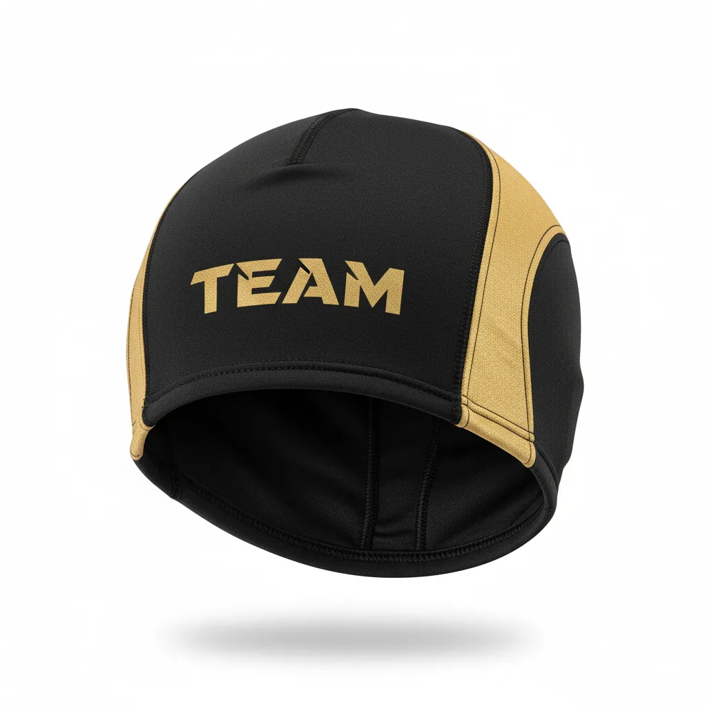 Custom Football Skull Cap - Black, Gold - Skull Cap Vegas Side Panel - Front View - HAMCO Sports Inc.