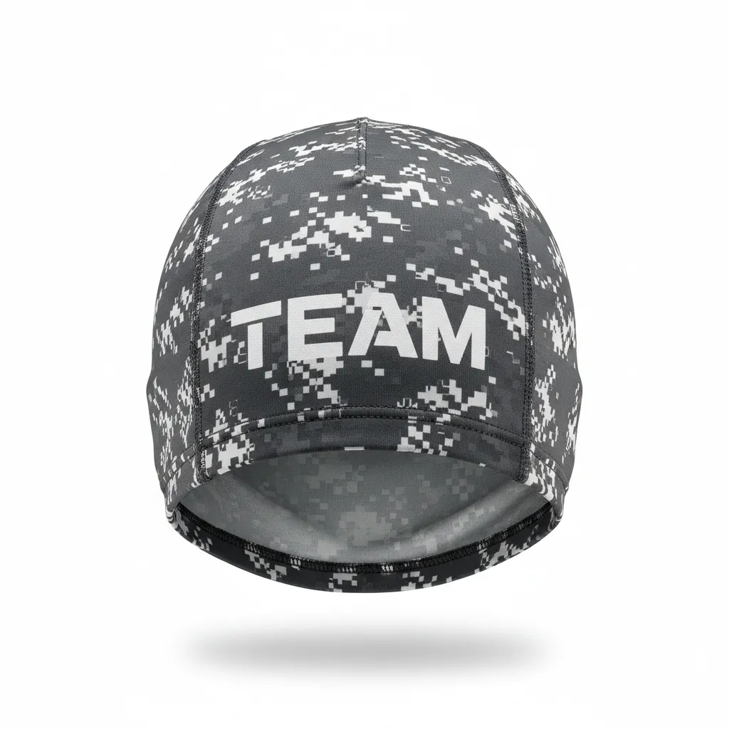Custom Football Skull Cap - White - Skull Cap Charcoal Digital Camo - Front View - HAMCO Sports Inc.