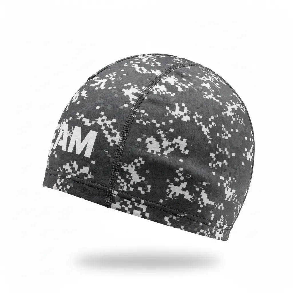 Custom Football Skull Cap - White - Skull Cap Charcoal Digital Camo - Side View - HAMCO Sports Inc.