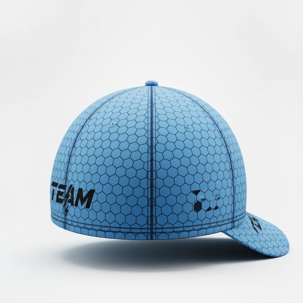 Custom Football Skull Cap - Blue, Navy - Skull Cap Columbia Hexagon - Side View - HAMCO Sports Inc.