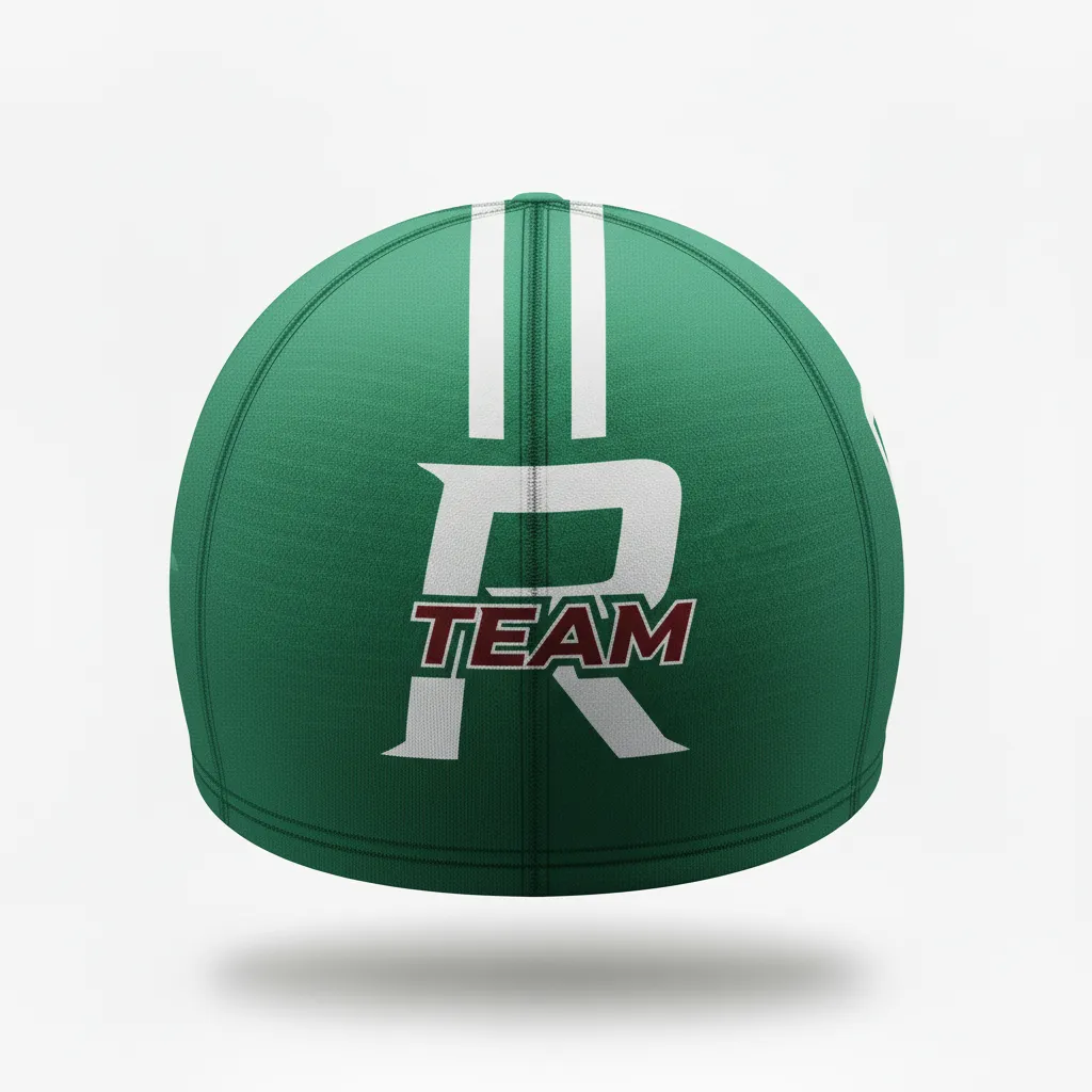 Custom Football Skull Cap - Green, White - Skull Cap Forest Triple Stripe - Front View - HAMCO Sports Inc.