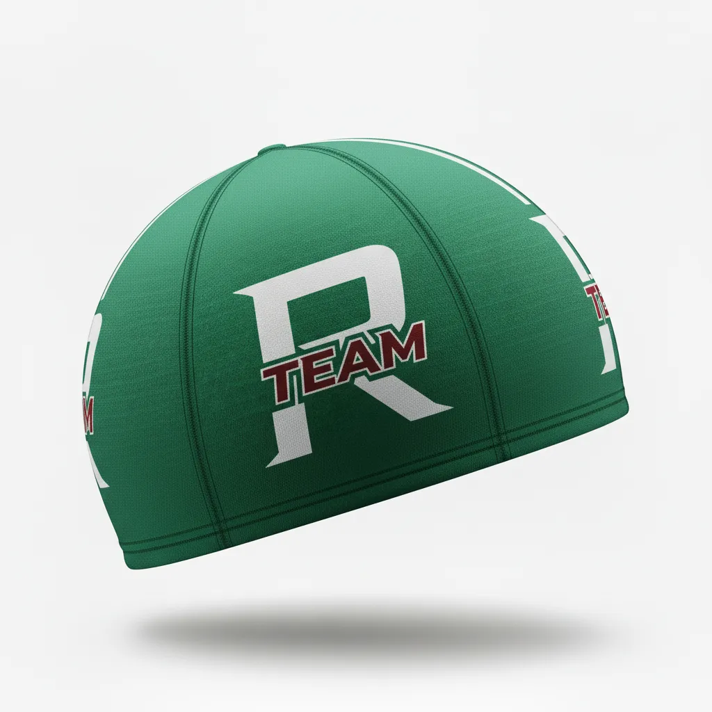 Custom Football Skull Cap - Green, White - Skull Cap Forest Triple Stripe - Side View - HAMCO Sports Inc.