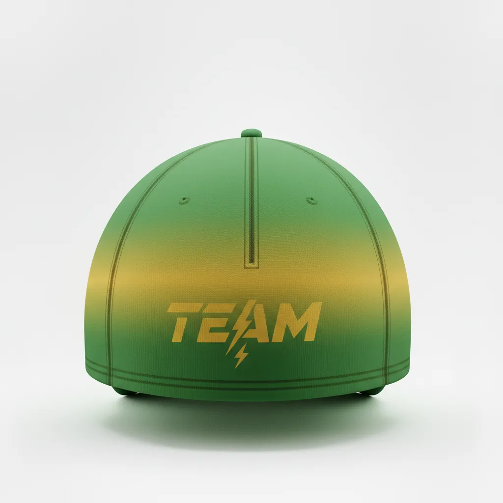 Custom Football Skull Cap - Green, Gold - Skull Cap Kelly Vegas Shoulder Fade - Front View - HAMCO Sports Inc.