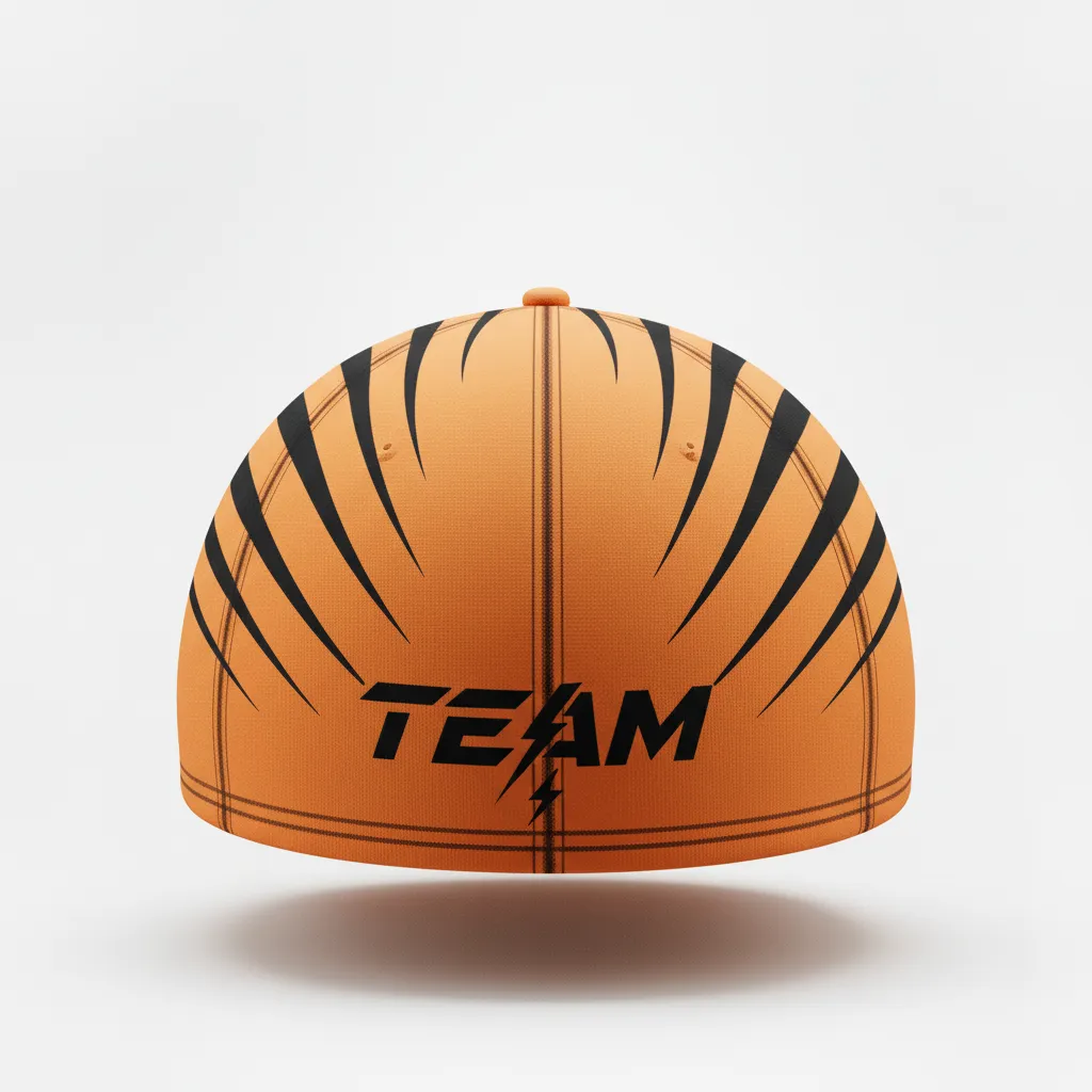 Custom Football Skull Cap - Orange, Black - Skull Cap Speed Streaks - Back View - HAMCO Sports Inc.