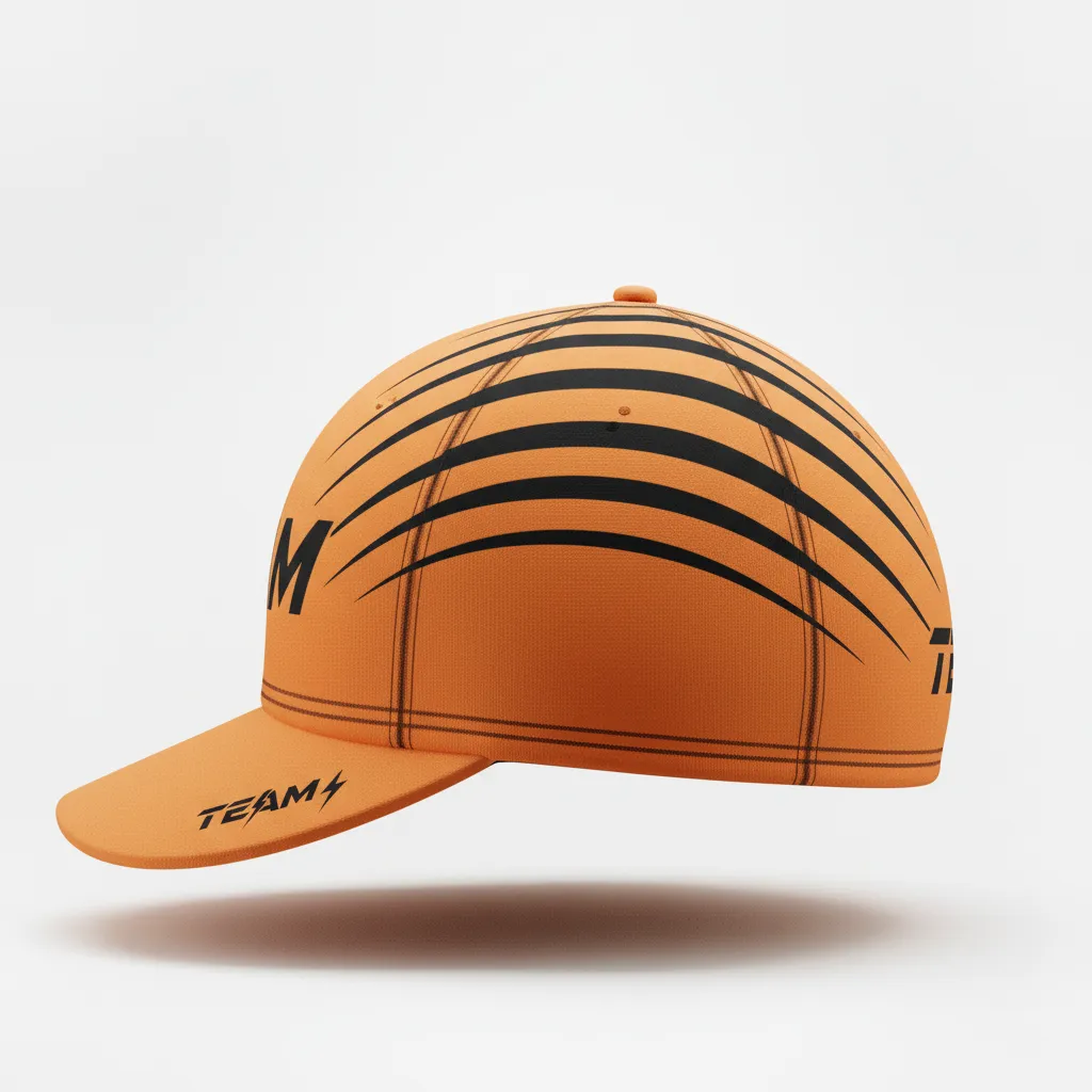 Custom Football Skull Cap - Orange, Black - Skull Cap Speed Streaks - Side View - HAMCO Sports Inc.