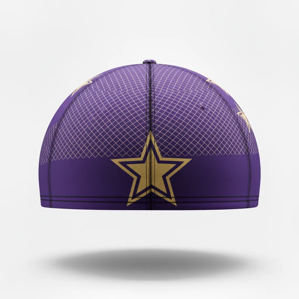 Custom Football Skull Cap - Purple, Gold - Skull Cap Vegas Diamond Grid - Back View - HAMCO Sports Inc.