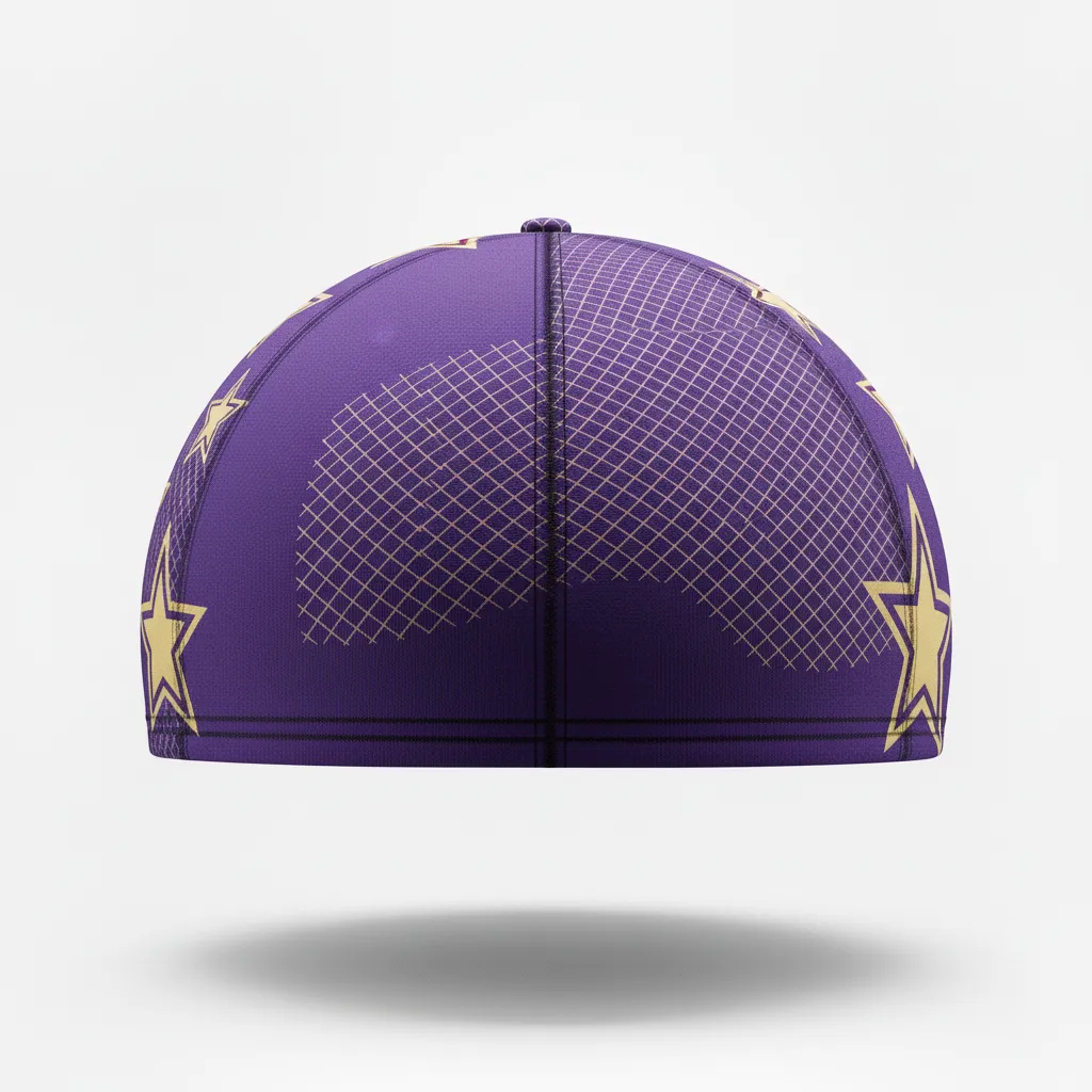 Custom Football Skull Cap - Purple, Gold - Skull Cap Vegas Diamond Grid - Side View - HAMCO Sports Inc.