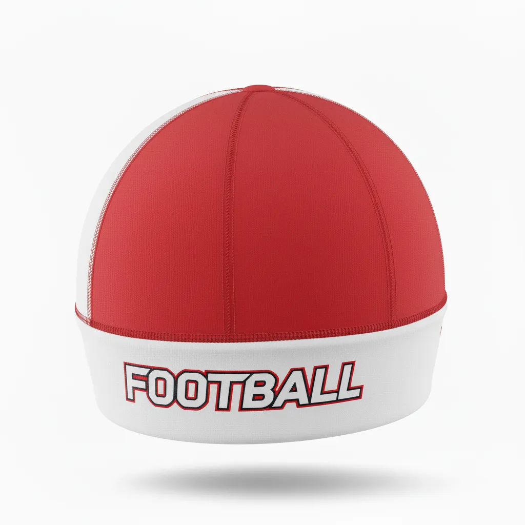 Custom Football Skull Cap - Red, White - Skull Cap Chest Stripe - Back View - HAMCO Sports Inc.