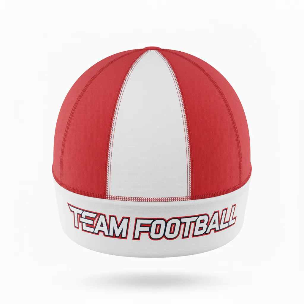 Custom Football Skull Cap - Red, White - Skull Cap Chest Stripe - Front View - HAMCO Sports Inc.