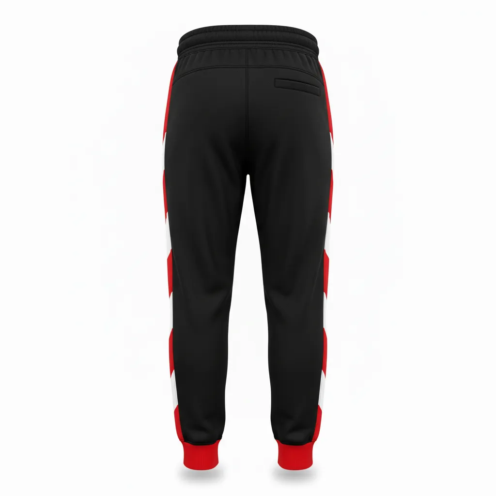 Custom Football Sweatpant - Black, Red, White - Sweatpants Tricolor - Back View - HAMCO Sports Inc.