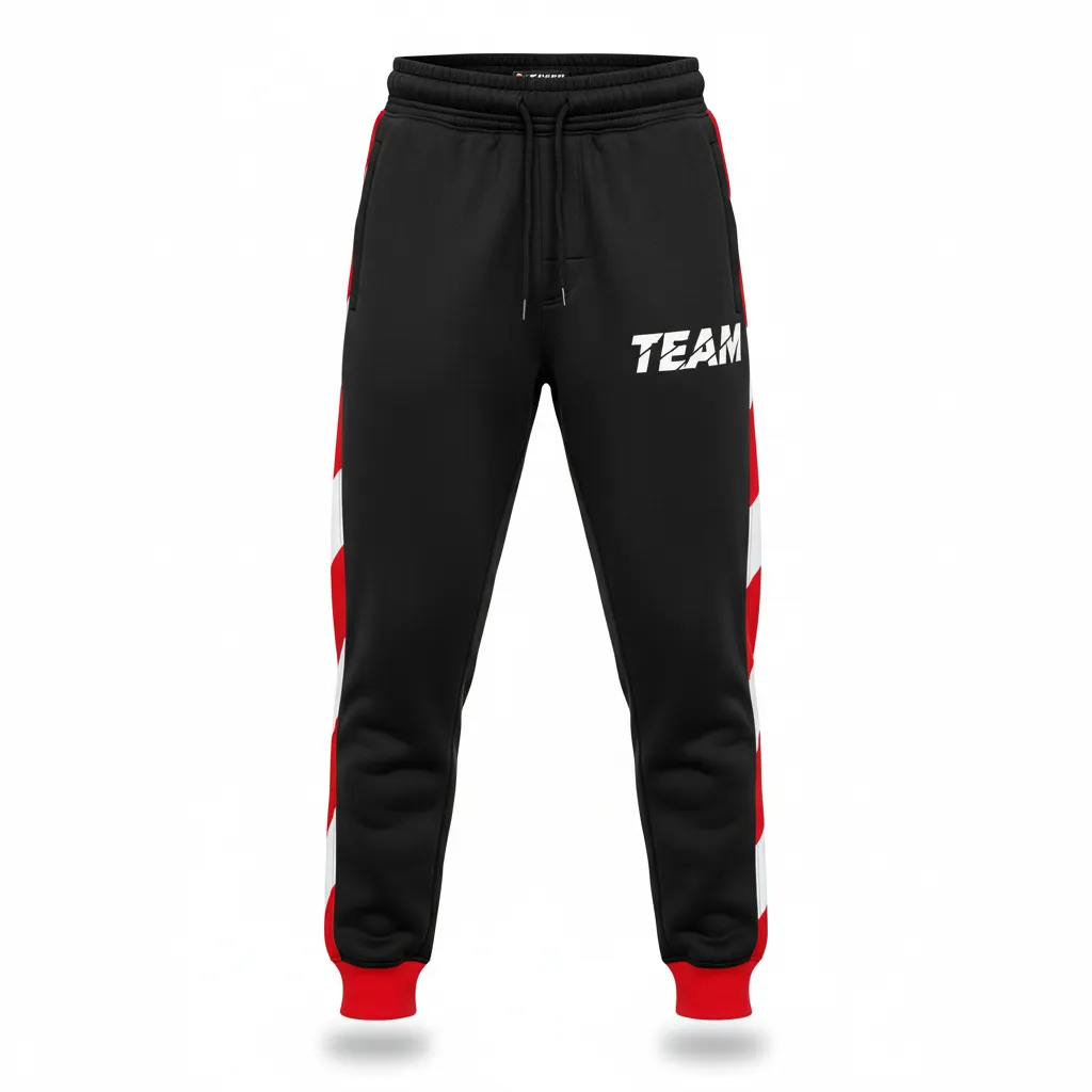 Custom Football Sweatpant - Black, Red, White - Sweatpants Tricolor - Front View - HAMCO Sports Inc.