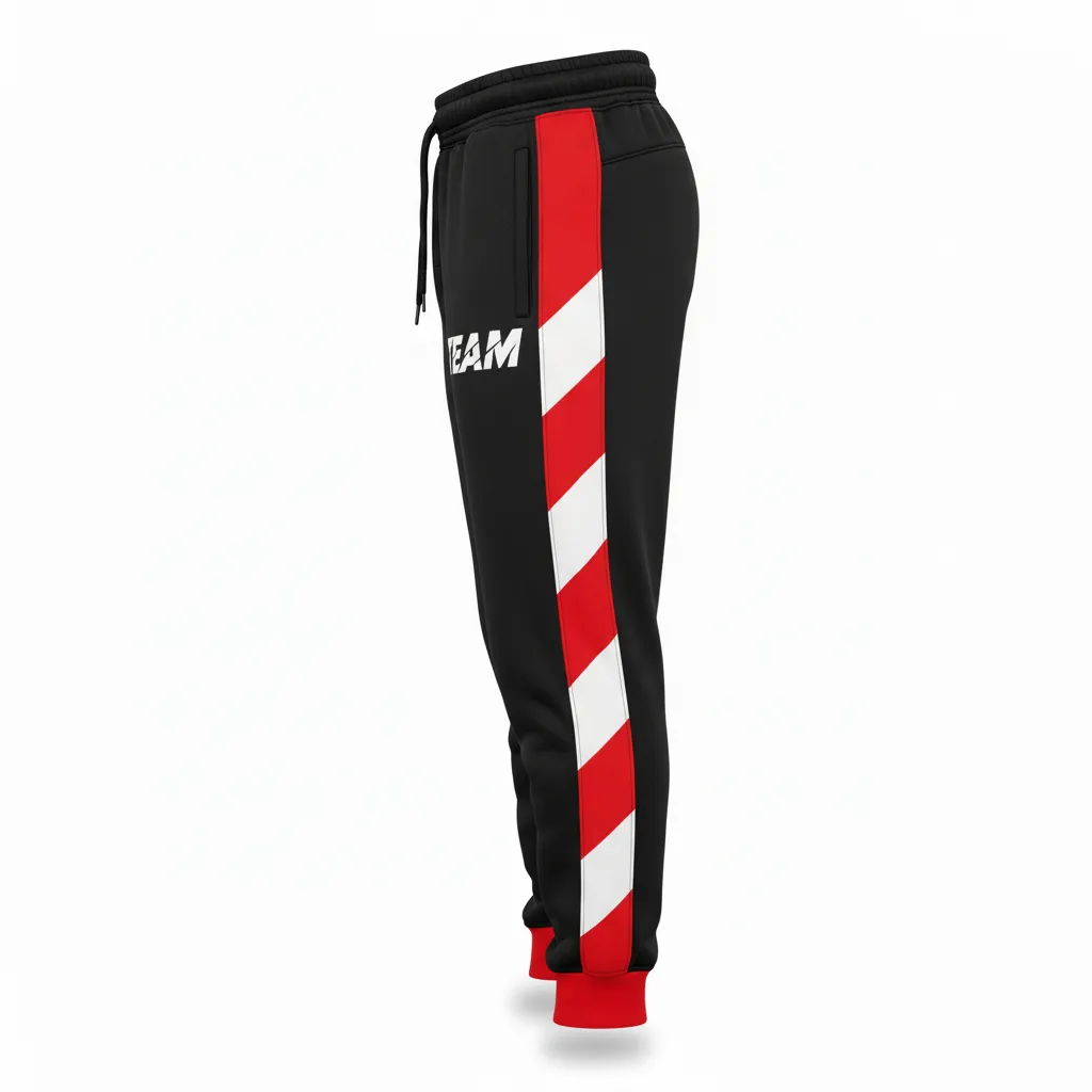 Custom Football Sweatpant - Black, Red, White - Sweatpants Tricolor - Side View - HAMCO Sports Inc.