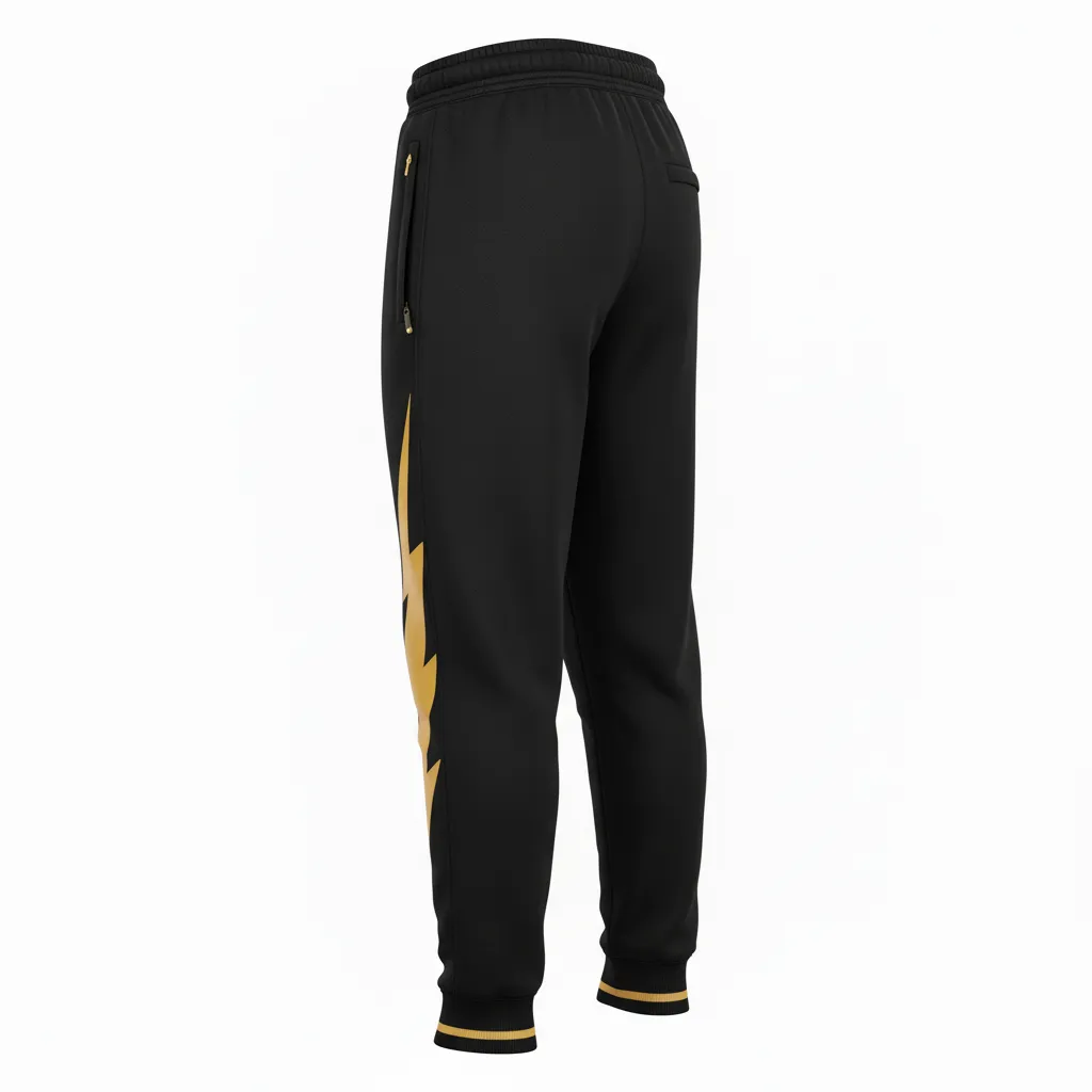 Custom Football Sweatpant - Black, Gold - Sweatpants Vegas Lightning Bolt - Back View - HAMCO Sports Inc.