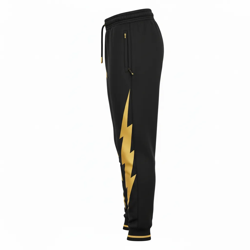 Custom Football Sweatpant - Black, Gold - Sweatpants Vegas Lightning Bolt - Side View - HAMCO Sports Inc.