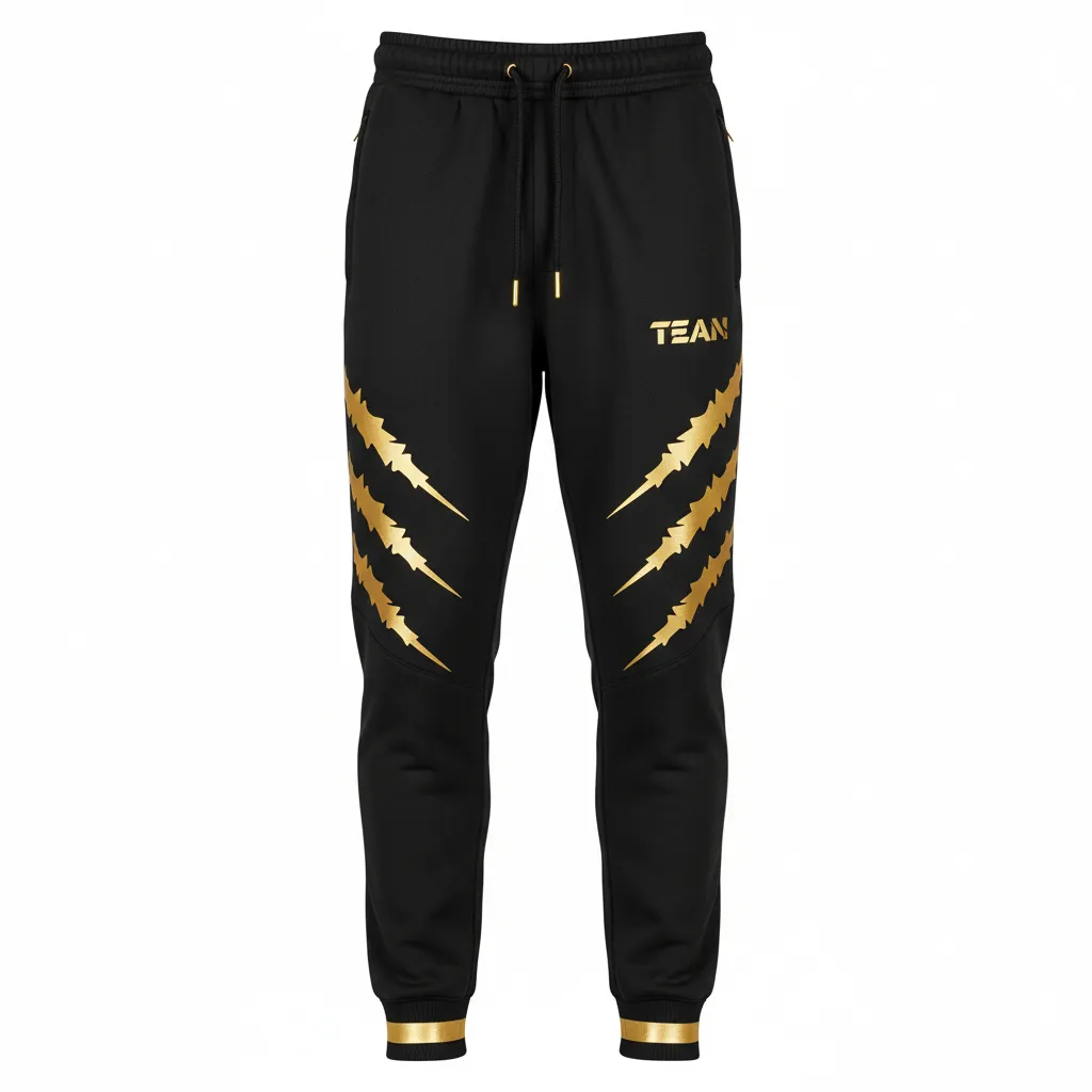 Custom Football Sweatpant - Black, Gold - Sweatpants Vegas Razor Slash - Front View - HAMCO Sports Inc.