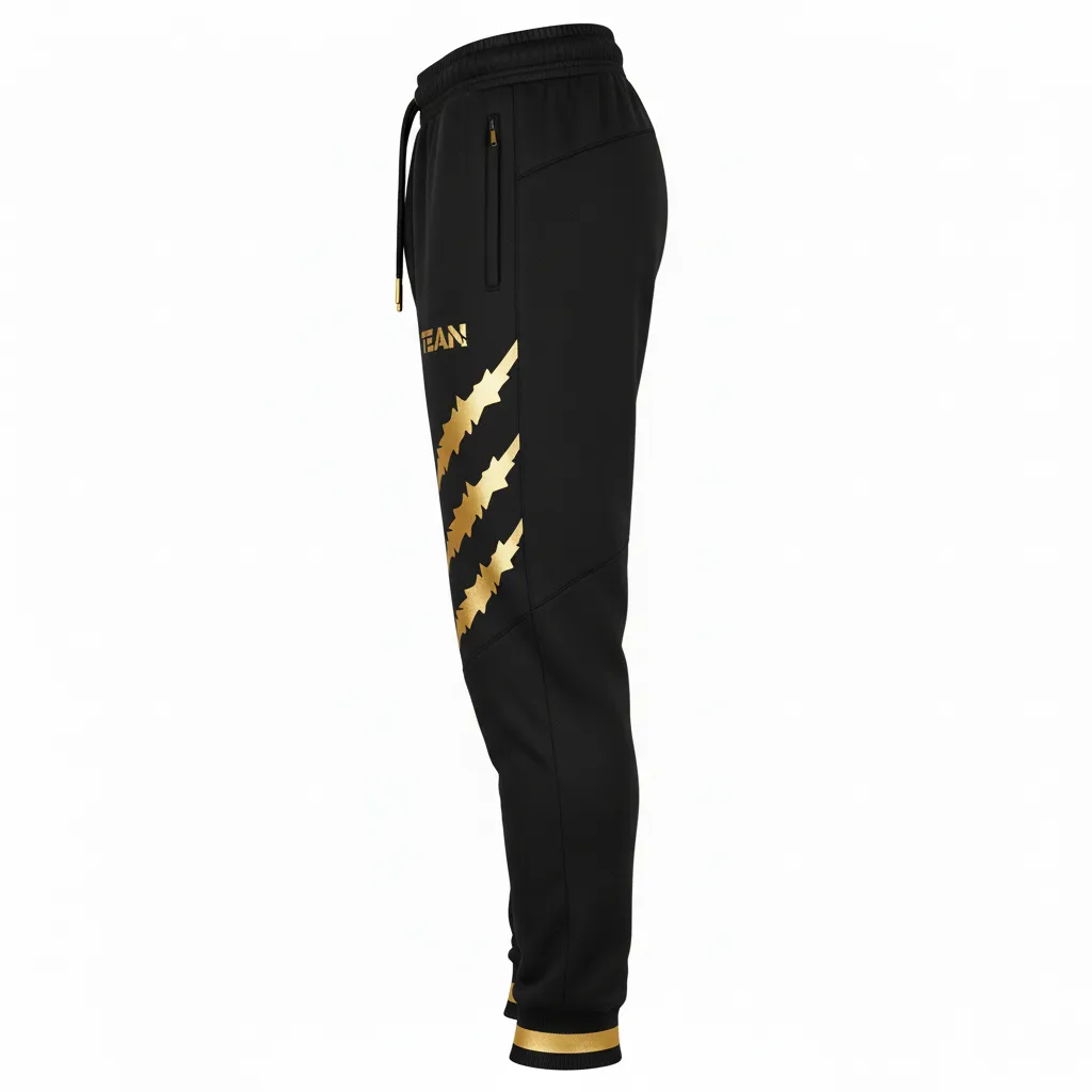 Custom Football Sweatpant - Black, Gold - Sweatpants Vegas Razor Slash - Side View - HAMCO Sports Inc.