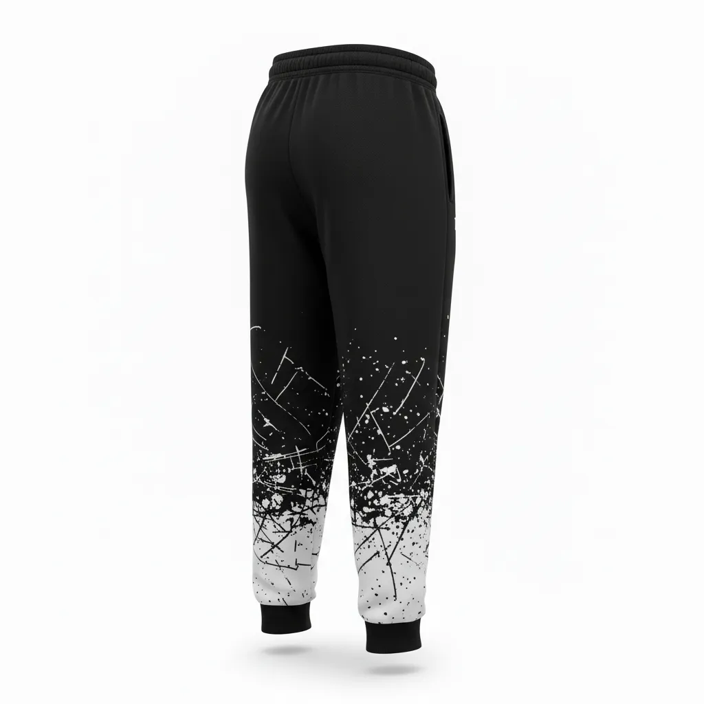 Custom Football Sweatpant - Black, White - Sweatpants Shattered Glass - Back View - HAMCO Sports Inc.