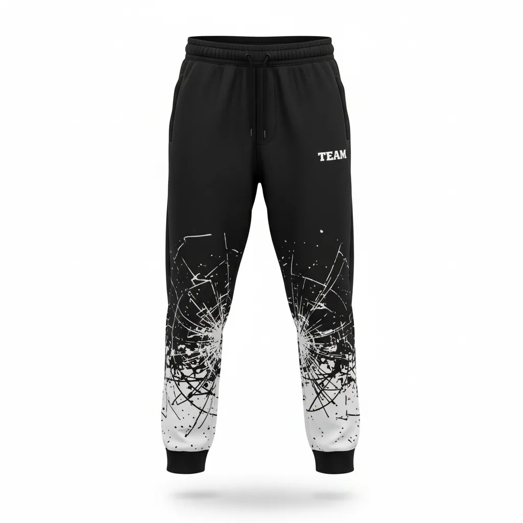 Custom Football Sweatpant - Black, White - Sweatpants Shattered Glass - Front View - HAMCO Sports Inc.