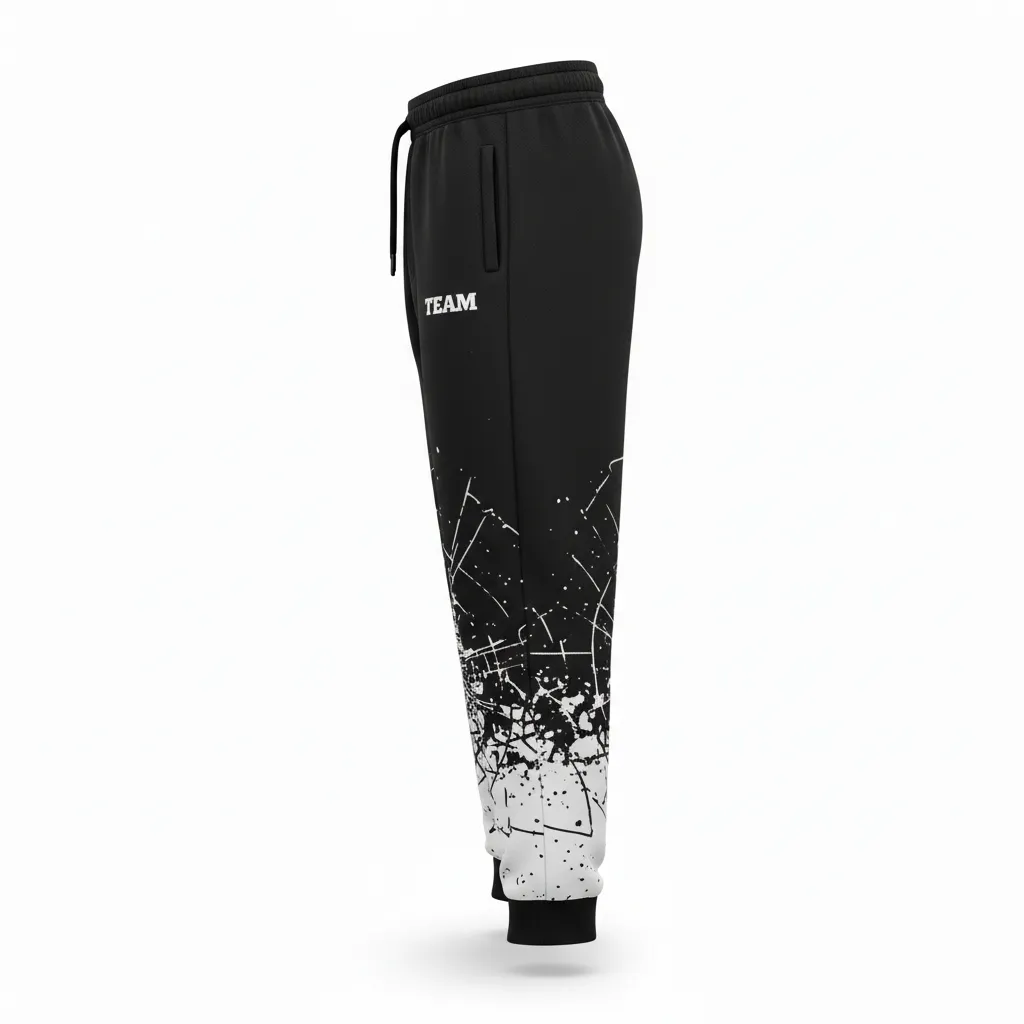 Custom Football Sweatpant - Black, White - Sweatpants Shattered Glass - Side View - HAMCO Sports Inc.